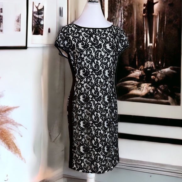 NWT Lauren Ralph Lauren dress black lace overlay cream Sz 10 | LISTED @ 65% OFF - Picture 5 of 16